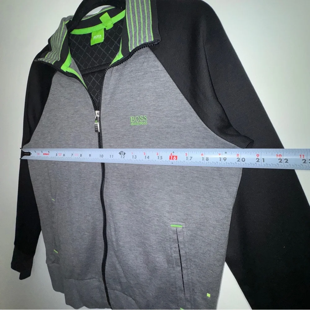 Hugo‎ Boss Full Zip Track Jacket Gray Black Green Trim Size Small